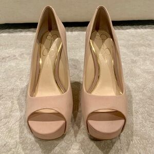 Jessica Simpson Nude Peep Toe Wedge Heels